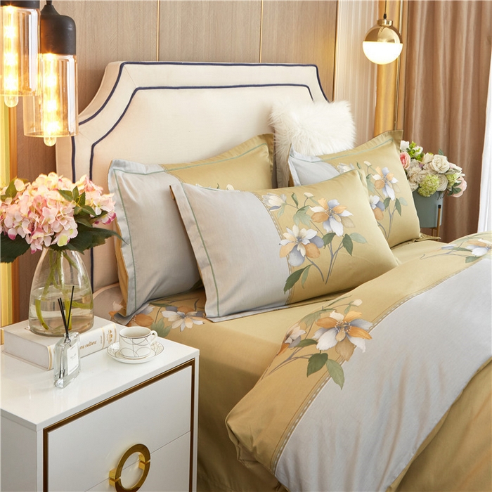 91家纺网 家纺一手货源 找家纺 沐白家居2023大版全棉印花四件套 2夏薇儿-黄