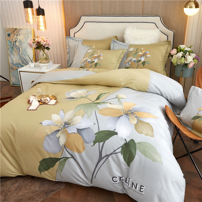 91家纺网 家纺一手货源 找家纺 沐白家居2023大版全棉印花四件套 2夏薇儿-黄