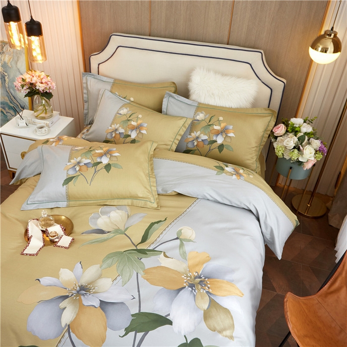 91家纺网 家纺一手货源 找家纺 沐白家居2023大版全棉印花四件套 2夏薇儿-黄