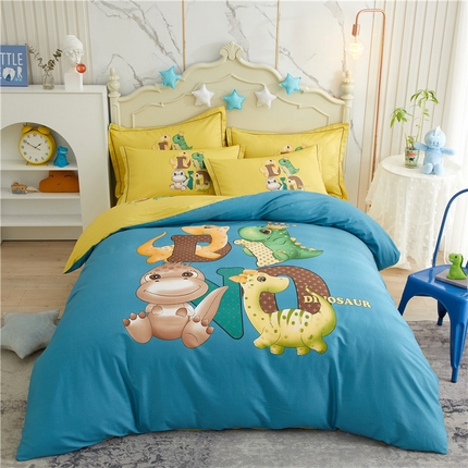 91家纺网 家纺一手货源 找家纺 沐白家居2023大版全棉印花四件套 2神奇宝贝-兰