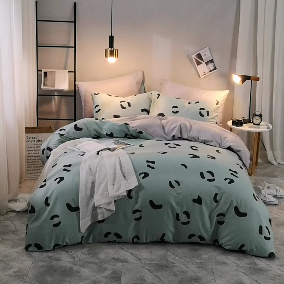 91家纺网 家纺一手货源 找家纺 沐白家居2023大版全棉印花四件套 0小恋曲-绿