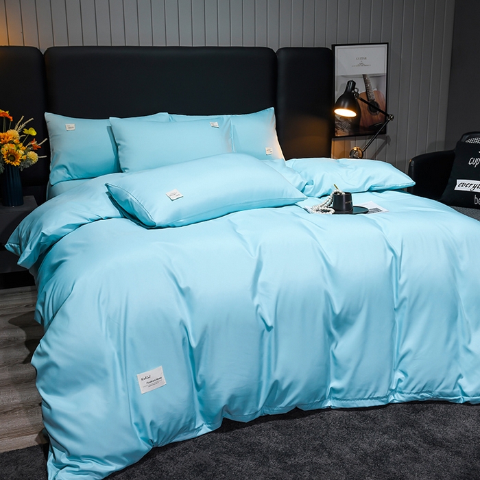 91家纺网 家纺一手货源 找家纺 红日子2023新款水洗真丝纯色四件套 水光绿