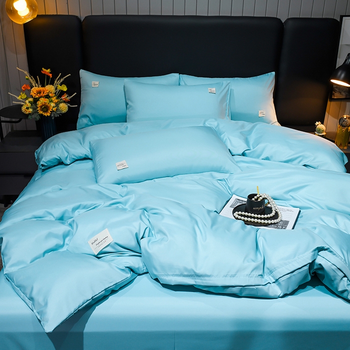 91家纺网 家纺一手货源 找家纺 红日子2023新款水洗真丝纯色四件套 水光绿