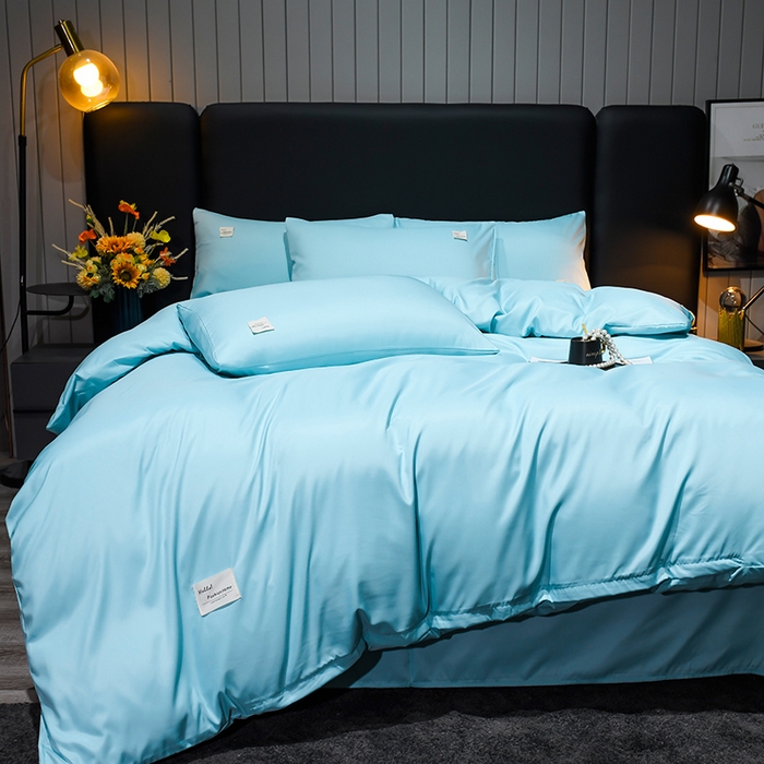 91家纺网 家纺一手货源 找家纺 红日子2023新款水洗真丝纯色四件套 水光绿