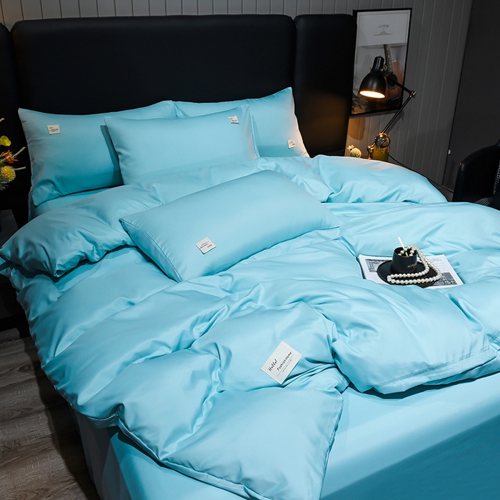 91家纺网 家纺一手货源 找家纺 红日子2023新款水洗真丝纯色四件套 水光绿