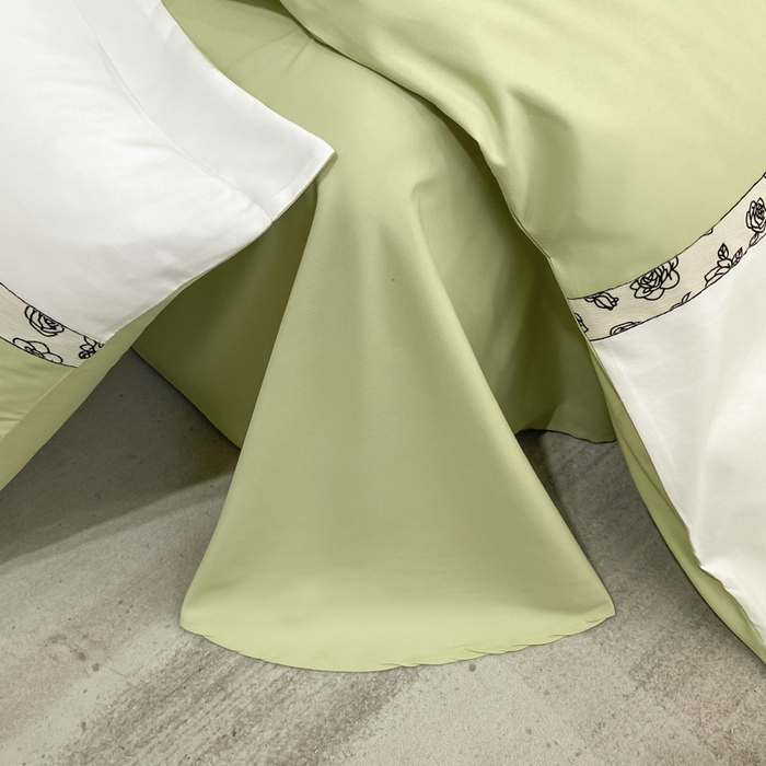 91家纺网 家纺一手货源 找家纺 绒世界2024新款水洗棉麻印花四件套-简爱系列 简爱-绿+白