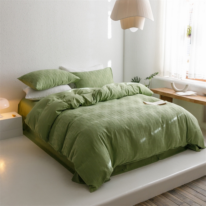 91家纺网 家纺一手货源 找家纺 瑞米家居2023新款A类华夫格四件套-爱尚-迷之恋 爱尚-豆绿