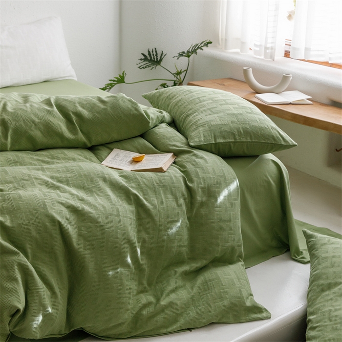 91家纺网 家纺一手货源 找家纺 瑞米家居2023新款A类华夫格四件套-爱尚-迷之恋 爱尚-豆绿