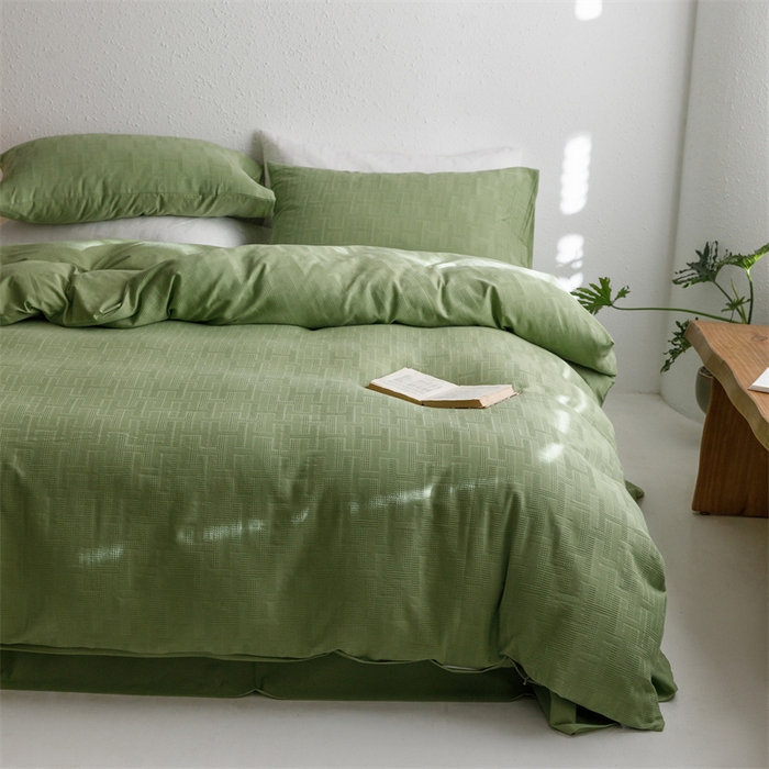 91家纺网 家纺一手货源 找家纺 瑞米家居2023新款A类华夫格四件套-爱尚-迷之恋 爱尚-豆绿