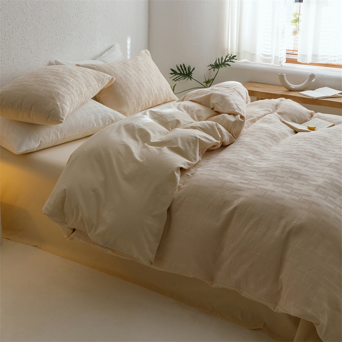 91家纺网 家纺一手货源 找家纺 瑞米家居2023新款A类华夫格四件套-爱尚-迷之恋 爱尚-米色