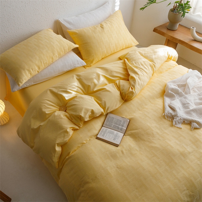 91家纺网 家纺一手货源 找家纺 瑞米家居2023新款A类华夫格四件套-爱尚-迷之恋 爱尚-柠檬黄