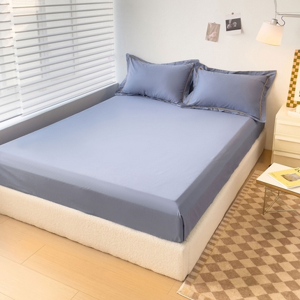 91家纺网 家纺一手货源 找家纺 2025床笠全棉纯色床笠双拼简约床笠单品床笠 宾利蓝