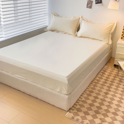 91家纺网 家纺一手货源 找家纺 2025床笠全棉纯色床笠双拼简约床笠单品床笠 奶昔白