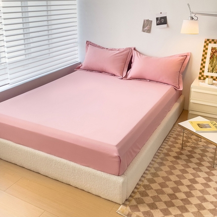 91家纺网 家纺一手货源 找家纺 2025床笠全棉纯色床笠双拼简约床笠单品床笠 浅豆沙