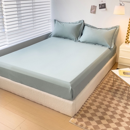 91家纺网 家纺一手货源 找家纺 2025床笠全棉纯色床笠双拼简约床笠单品床笠 豆绿