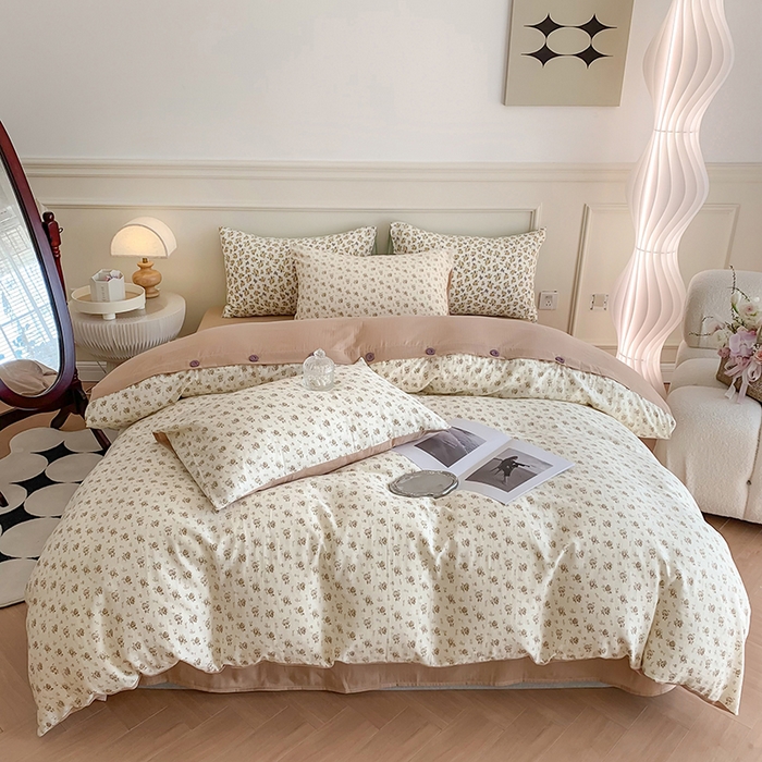 91家纺网 家纺一手货源 找家纺 澳萝拉2023新款40支双层纱纽扣款四件套  柏拉图咖