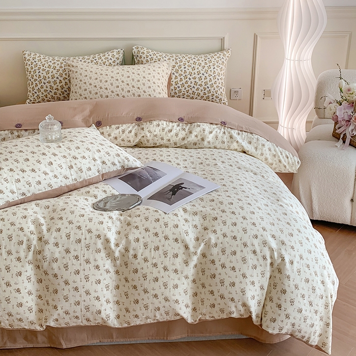 91家纺网 家纺一手货源 找家纺 澳萝拉2023新款40支双层纱纽扣款四件套  柏拉图咖