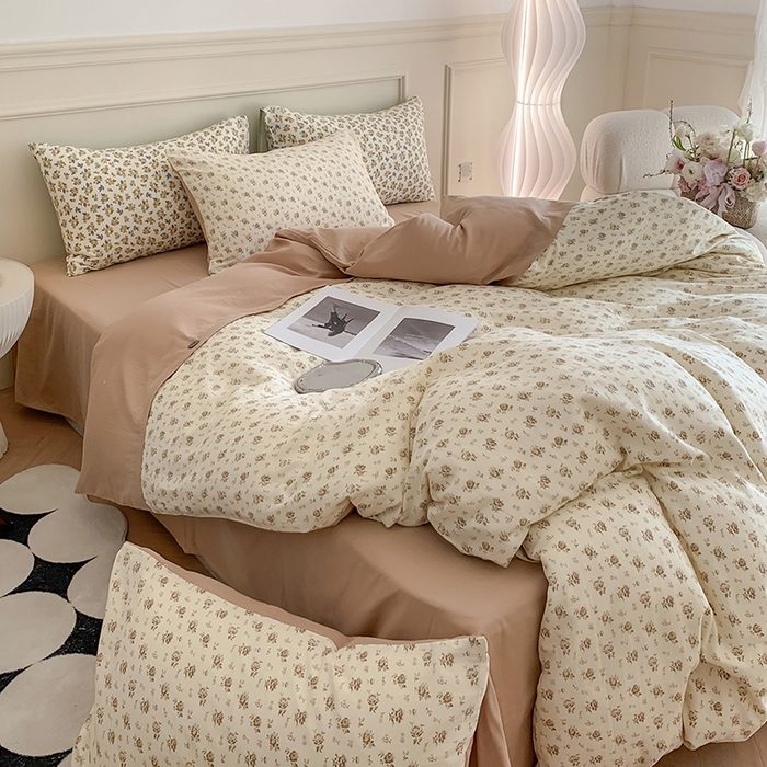 91家纺网 家纺一手货源 找家纺 澳萝拉2023新款40支双层纱纽扣款四件套  柏拉图咖