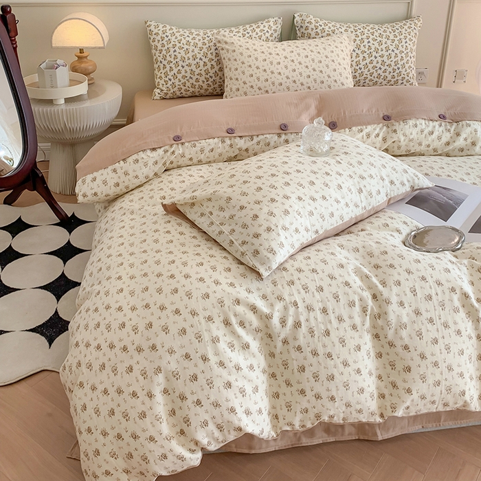 91家纺网 家纺一手货源 找家纺 （总）澳萝拉2023新款40支双层纱纽扣款四件套 