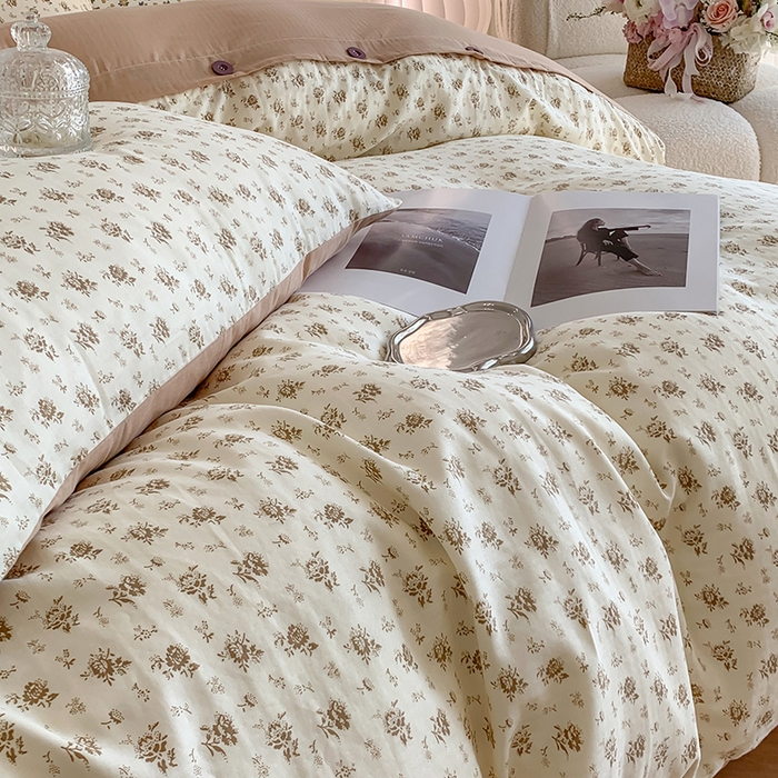 91家纺网 家纺一手货源 找家纺 澳萝拉2023新款40支双层纱纽扣款四件套  柏拉图咖