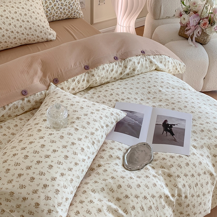 91家纺网 家纺一手货源 找家纺 （总）澳萝拉2023新款40支双层纱纽扣款四件套 