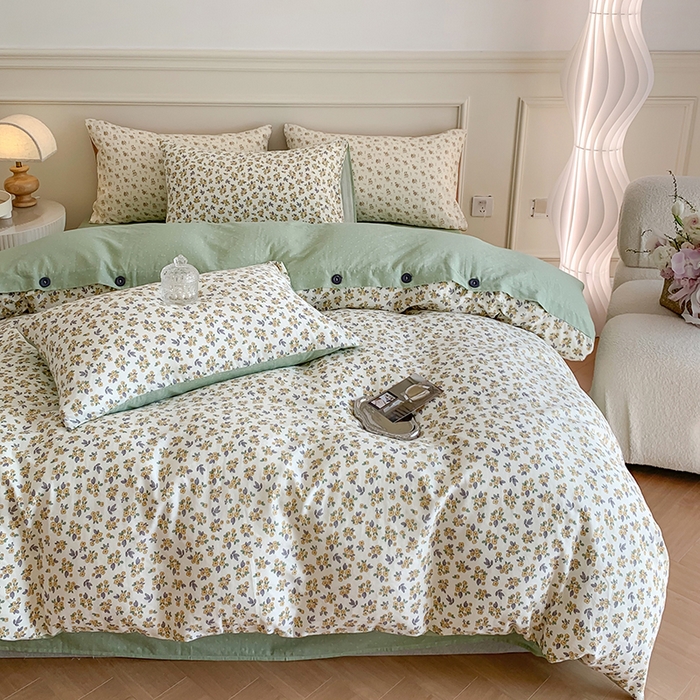 91家纺网 家纺一手货源 找家纺 澳萝拉2023新款40支双层纱纽扣款四件套  花半里黄