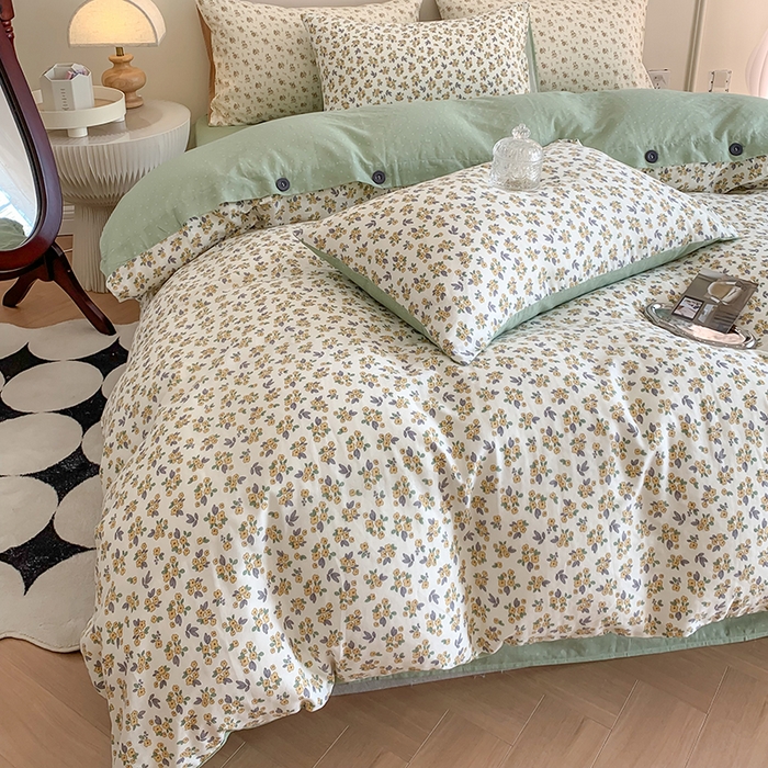 91家纺网 家纺一手货源 找家纺 澳萝拉2023新款40支双层纱纽扣款四件套  花半里黄