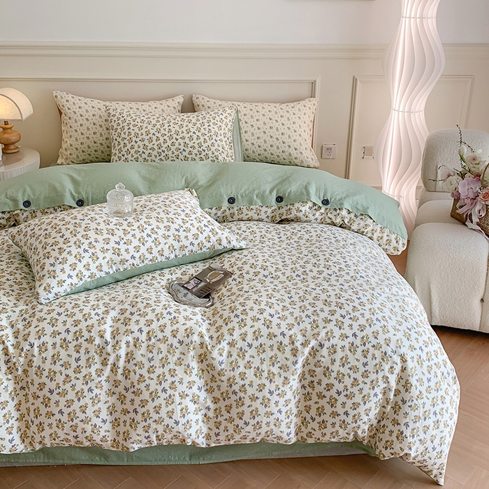 91家纺网 家纺一手货源 找家纺 澳萝拉2023新款40支双层纱纽扣款四件套  花半里黄