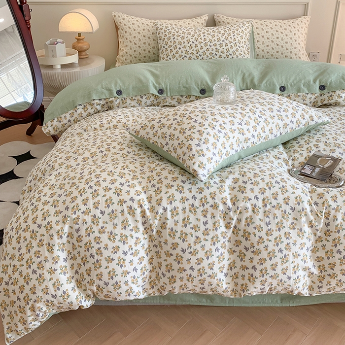 91家纺网 家纺一手货源 找家纺 澳萝拉2023新款40支双层纱纽扣款四件套  花半里黄