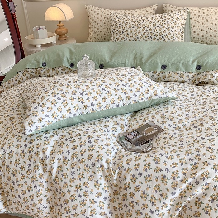 91家纺网 家纺一手货源 找家纺 澳萝拉2023新款40支双层纱纽扣款四件套  花半里黄