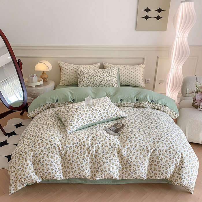 91家纺网 家纺一手货源 找家纺 澳萝拉2023新款40支双层纱纽扣款四件套  花半里黄