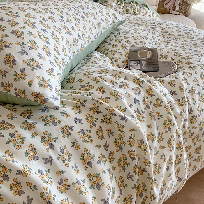 91家纺网 家纺一手货源 找家纺 澳萝拉2023新款40支双层纱纽扣款四件套  花半里黄