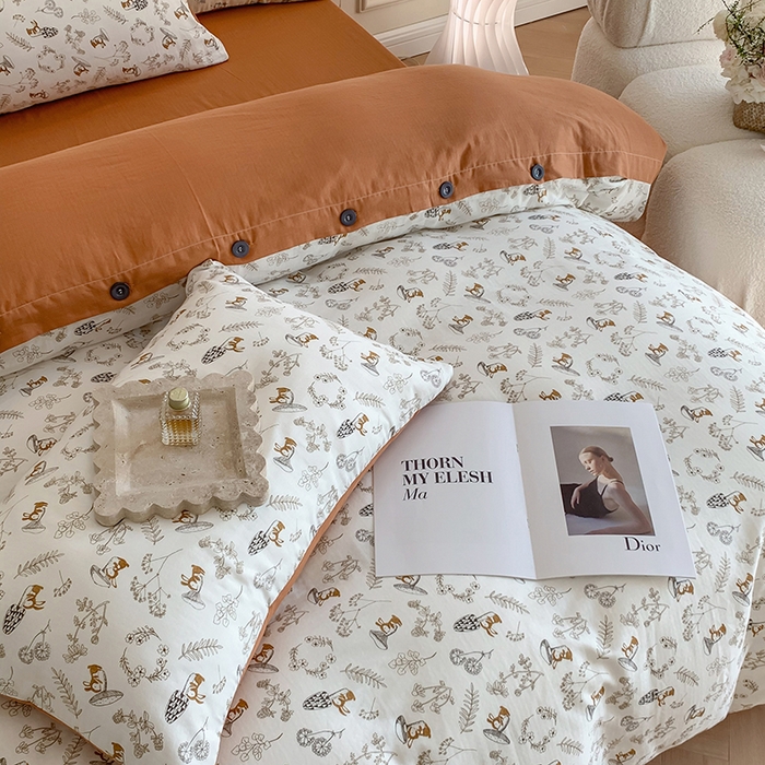 91家纺网 家纺一手货源 找家纺 澳萝拉2023新款40支双层纱纽扣款四件套  趣味