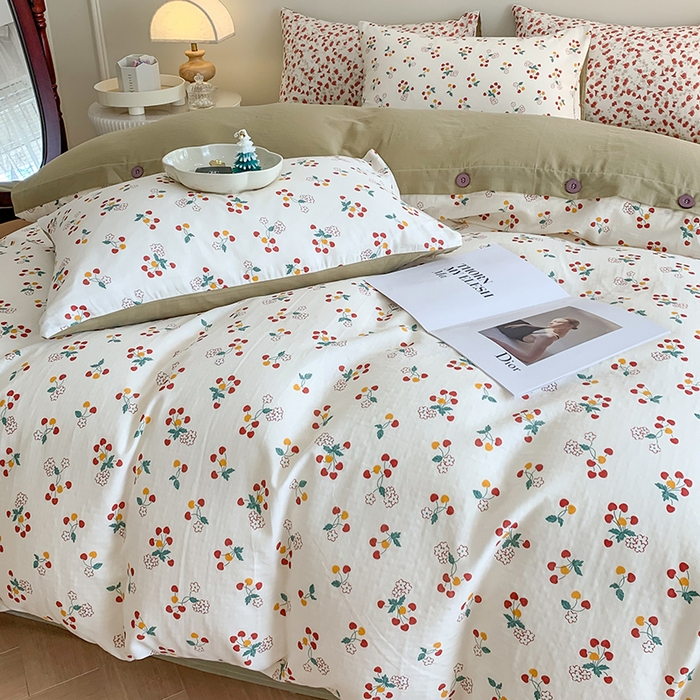 91家纺网 家纺一手货源 找家纺 澳萝拉2023新款40支双层纱纽扣款四件套  夕颜花粉红