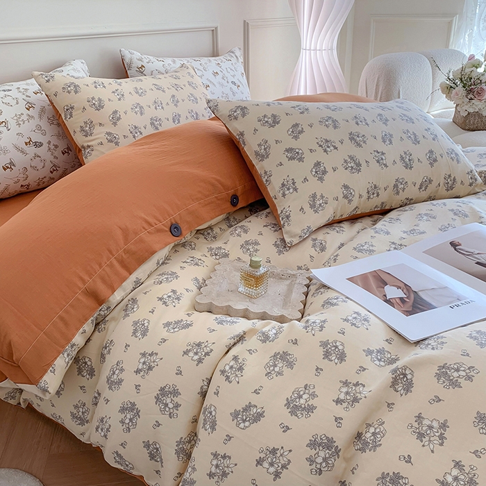 91家纺网 家纺一手货源 找家纺 澳萝拉2023新款40支双层纱纽扣款四件套  小薇