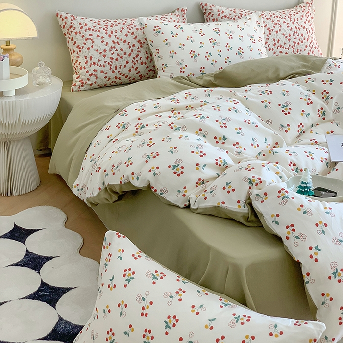 91家纺网 家纺一手货源 找家纺 澳萝拉2023新款40支双层纱纽扣款四件套  夕颜花粉红