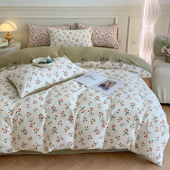 91家纺网 家纺一手货源 找家纺 澳萝拉2023新款40支双层纱纽扣款四件套  夕颜花粉红