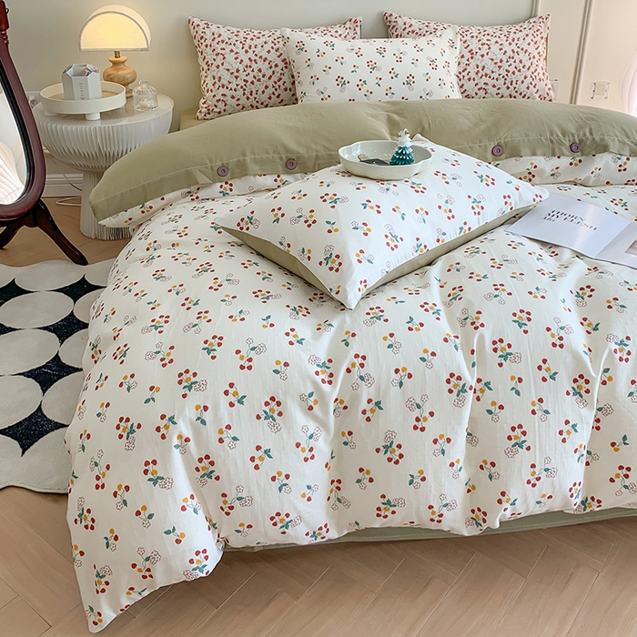 91家纺网 家纺一手货源 找家纺 澳萝拉2023新款40支双层纱纽扣款四件套  夕颜花粉红