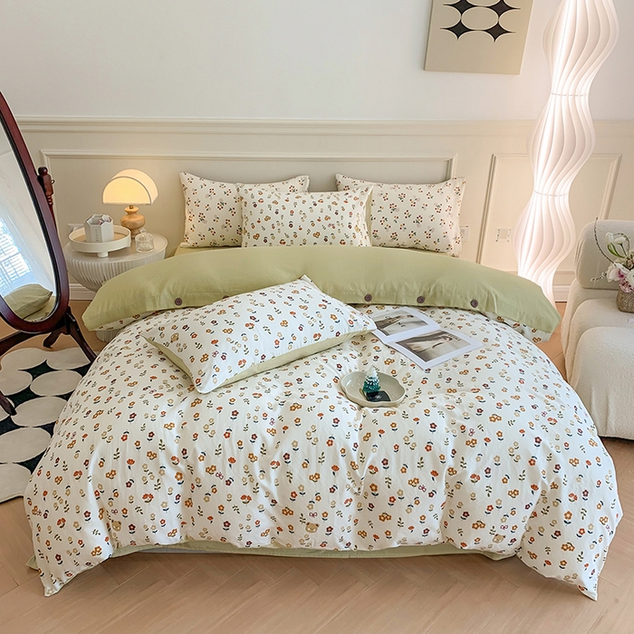 91家纺网 家纺一手货源 找家纺 澳萝拉2023新款40支双层纱纽扣款四件套  小熊花朵