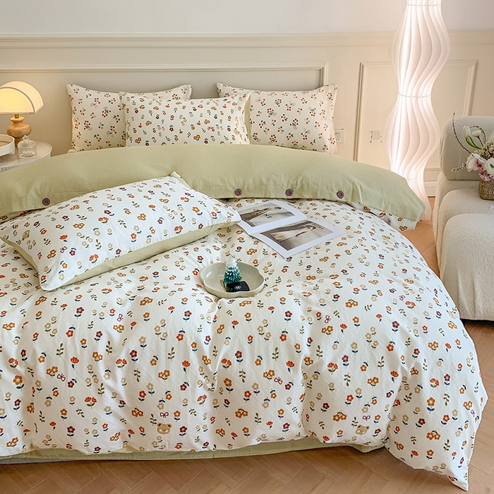 91家纺网 家纺一手货源 找家纺 澳萝拉2023新款40支双层纱纽扣款四件套  小熊花朵