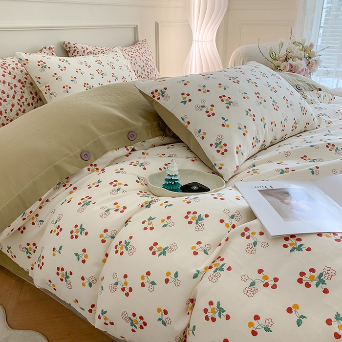 91家纺网 家纺一手货源 找家纺 澳萝拉2023新款40支双层纱纽扣款四件套  夕颜花粉红