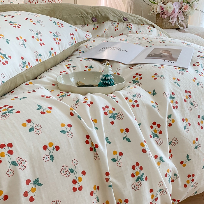 91家纺网 家纺一手货源 找家纺 澳萝拉2023新款40支双层纱纽扣款四件套  夕颜花粉红