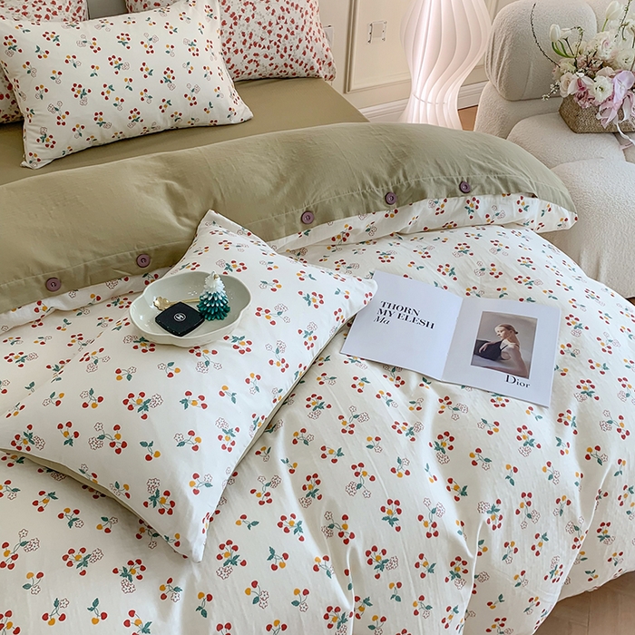 91家纺网 家纺一手货源 找家纺 澳萝拉2023新款40支双层纱纽扣款四件套  夕颜花粉红