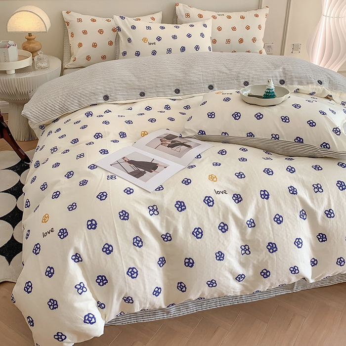 91家纺网 家纺一手货源 找家纺 澳萝拉2023新款40支双层纱纽扣款四件套  休闲时代蓝