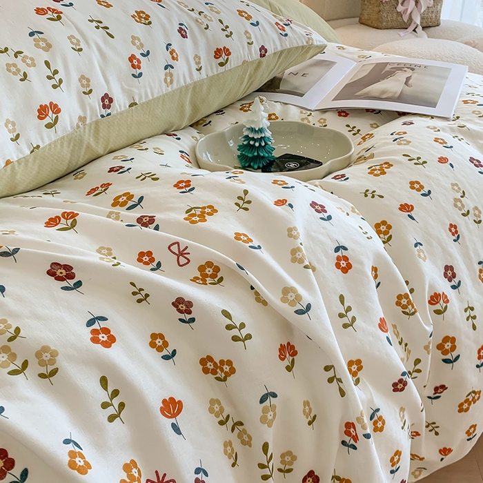 91家纺网 家纺一手货源 找家纺 澳萝拉2023新款40支双层纱纽扣款四件套  小熊花朵