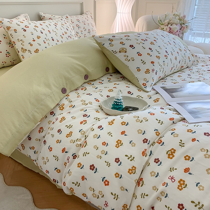 91家纺网 家纺一手货源 找家纺 澳萝拉2023新款40支双层纱纽扣款四件套  小熊花朵