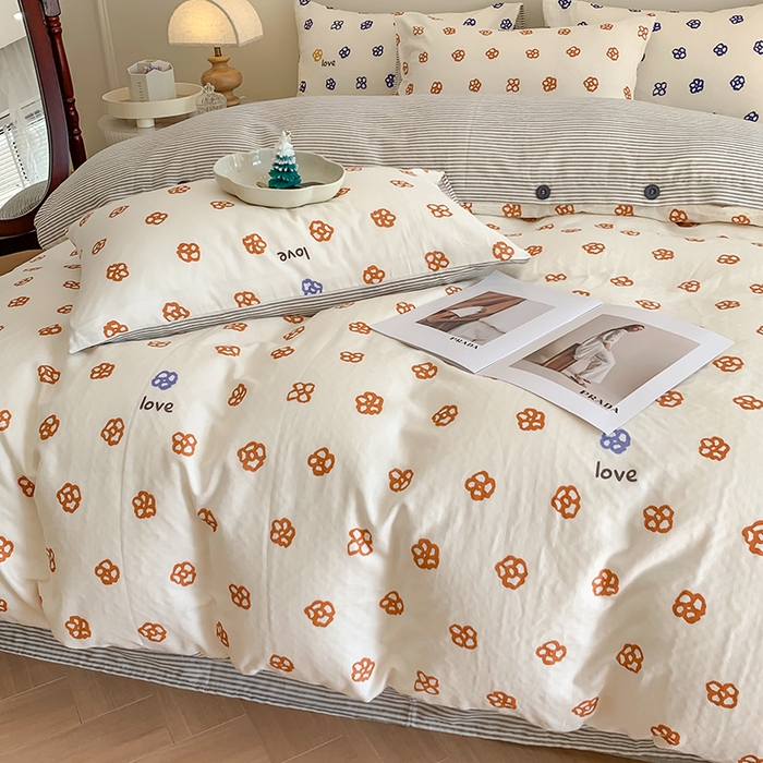 91家纺网 家纺一手货源 找家纺 澳萝拉2023新款40支双层纱纽扣款四件套  休闲时代桔