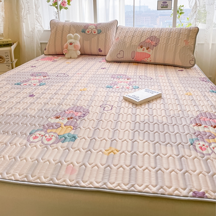 91家纺网 家纺一手货源 找家纺 金爱家 2023新款小清新凉感丝乳胶凉席三件套 爱心小兔-紫