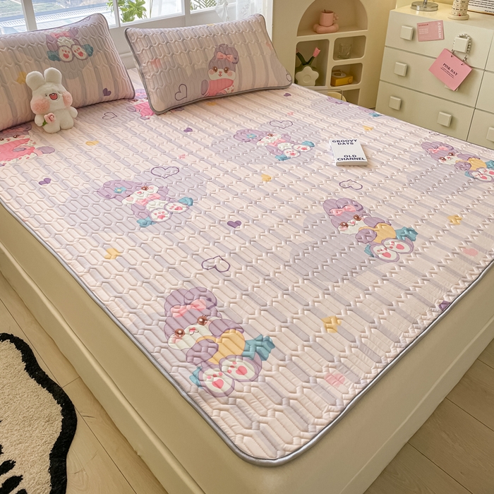 91家纺网 家纺一手货源 找家纺 金爱家 2023新款小清新凉感丝乳胶凉席三件套 爱心小兔-紫