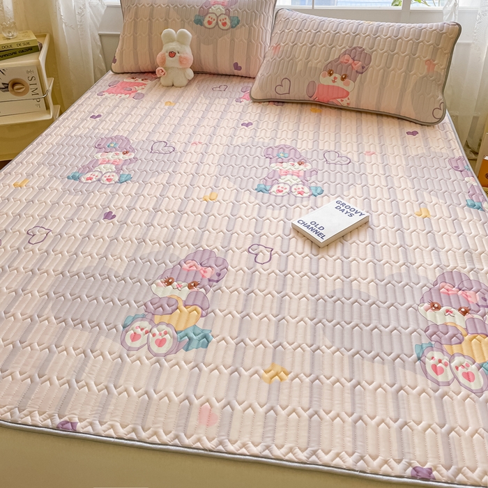 91家纺网 家纺一手货源 找家纺 金爱家 2023新款小清新凉感丝乳胶凉席三件套 爱心小兔-紫